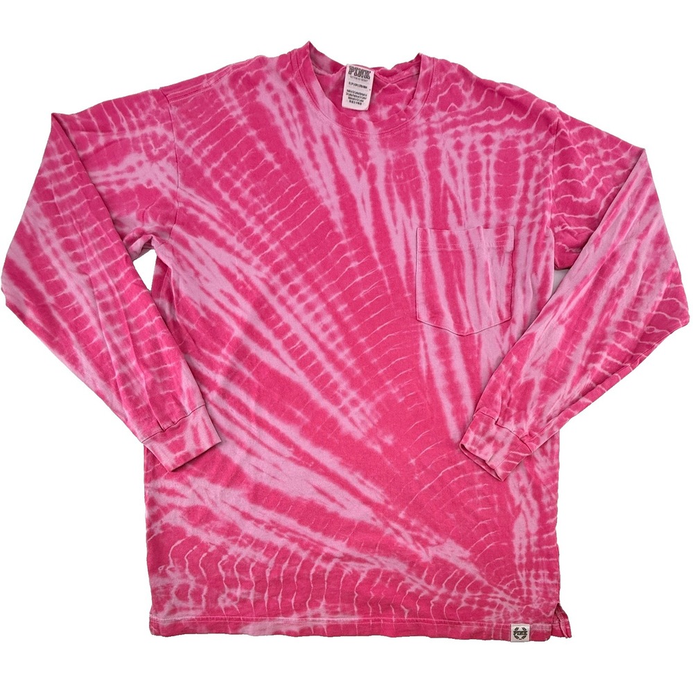 PINK Victoria's Secret Tie Dye Long Sleeve Shirt Pink White Pocket Women's Small